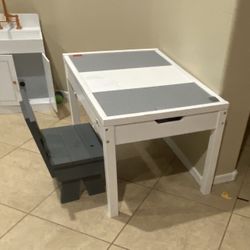 Reversible  Wood Lego Table With Wood Chair. 