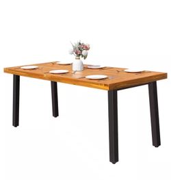 Tozey 69 in. Acacia Wood Thicken Outdoor Dining Table with Metal Frame