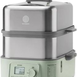 BUYDEEM G67US-A503 Electric Food Steamer for Cooking, 2 Tire Stainless Steel Steamer with Manual Mode, 1500W, 14 Quart, Green
