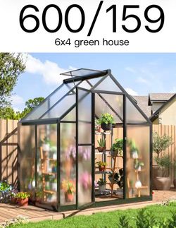 #600🔥6 ft. W x 4 ft. D Greenhouse for Outdoors, Polycarbonate Greenhouse with Quick Setup Structure and Roof Vent, Black $159