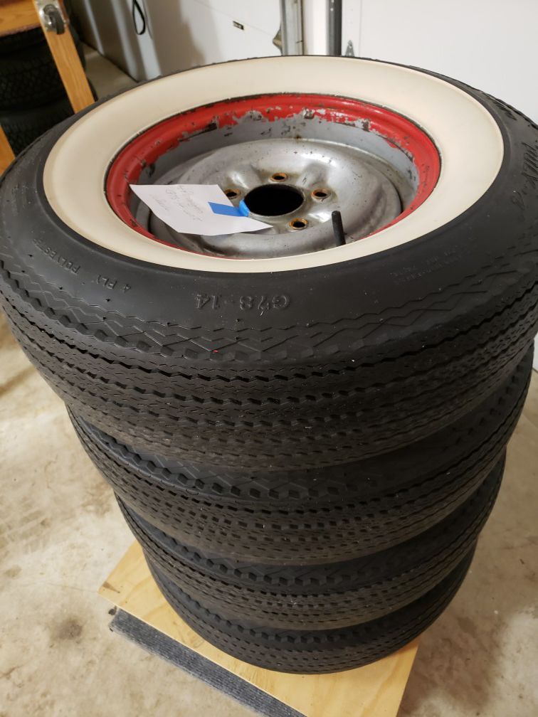 4 - G78-14 REMINGTON WHITEWALL TIRES and WHEELS