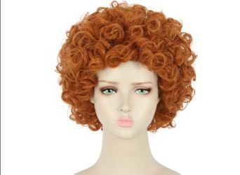 AA17) yuehong adult short orange red curly wig Costume accessory Halloween
