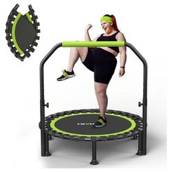 Foldable Mini Trampoline, 40"/48" Rebounder Trampoline for Adults & Kids, 450lbs Capacity with U-Shaped Adjustable Bar, Indoor Fitness Workout Exercis