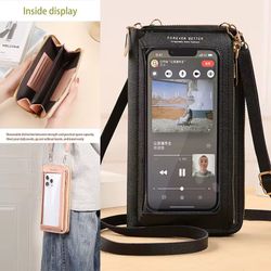Women's Casual Faux Leather Crossbody Bag with Touch-Screen Phone Pocket and Coin Purse