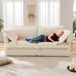 Oversized Modular Sectional Sofa, 83.4” Corduroy Loveseat Sofa Comfy 2-Seat Sofa Couch Upholstered Deep Seat Couches with Big Toss Pillows for Living 