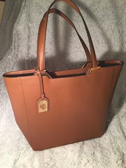 NEW Ralph Lauren Arlington Tote bag / purse - tan/brown w/zip closures & inside pockets