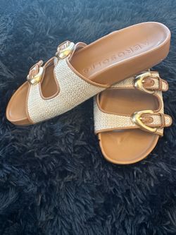 AEROSOLES Women's Tan Woven Double Buckle Slide Sandals Size 9