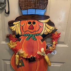 Handmade Painted Wooden Scarecrow  On Hanger
