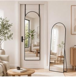 Antok 56" x14” Arched Full Length Mirror, Floor Mirror with Stand,Black Shatter-Proof Glass, Floor Standing&Hanging&Leaning, Full Body Mirror with Sta
