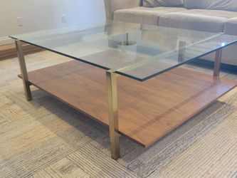 Mcm glass and walnut coffee table