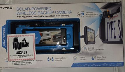 Type S Solar-Powered Wireless Backup Camera Adjustable Lens 6.8" Touchscreen