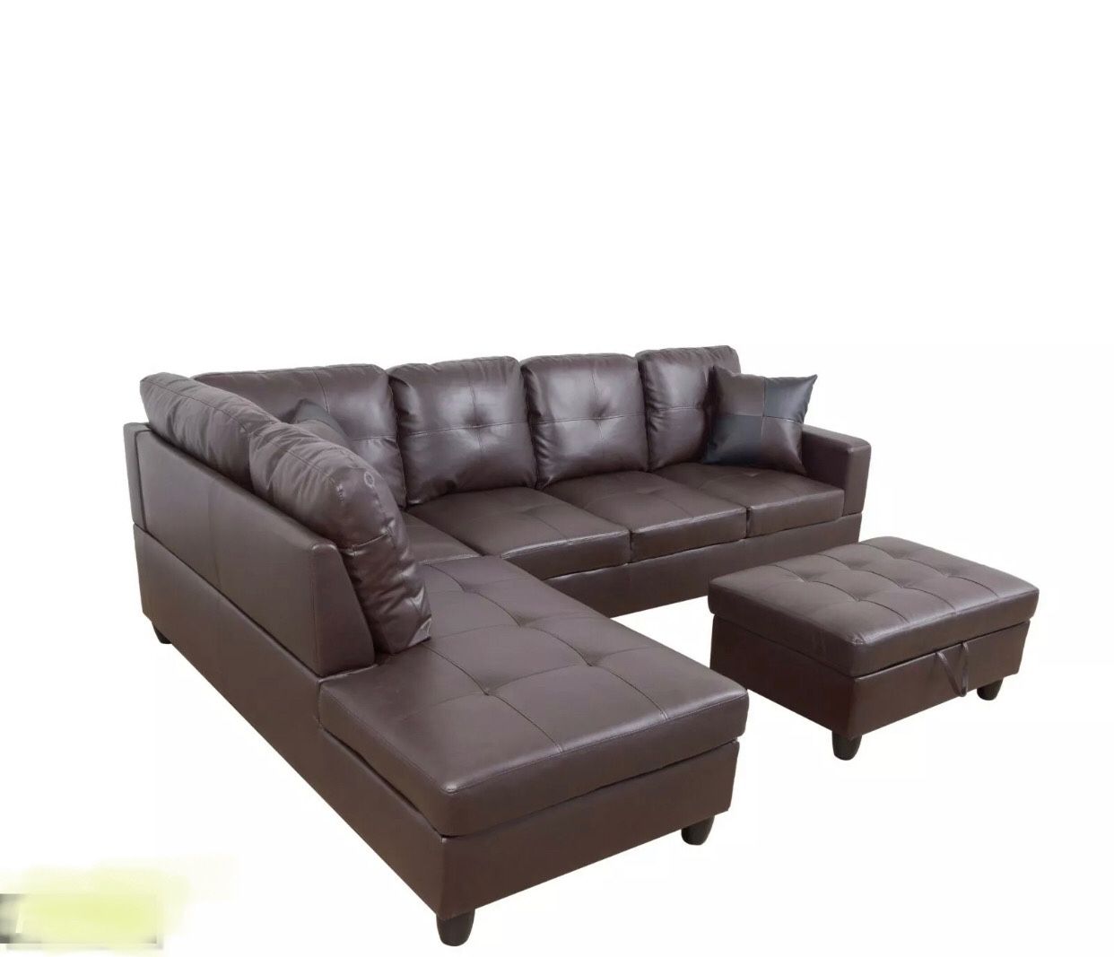 Espresso Sectional Sofa Couch with Ottoman