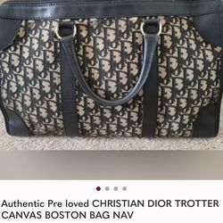 Authentic Pre loved Vintage Christian Dior Trotter Canvas Boston Bag Navy.