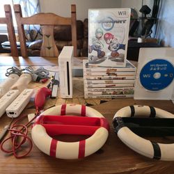 Wii Mario Kart, Wii Sports Bundle. Console, Controllers, 10 games, Racing Wheels, Loaded