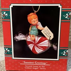 Enesco Ornament Sweetest Greetings Second Issue Littlest Angel Peppermint 1990
