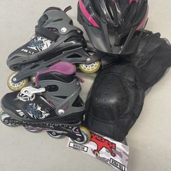 Rollerblades With Kneepads Elbow Pads And Helmet