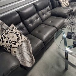 Beautiful Elegant Upscale Luxury Gray Italian Leather Double Recliner Sofa And Matching Double Recliner Loveseat With USB Ports WEEKEND SPECIAL PRICE!