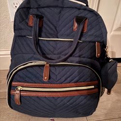 Navy Blue Diaper Backpack/Travel Bag - Quilted Chevron Pattern & Insulated Pockets