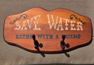 Cute save water bath with friend sign