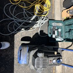 8 Gallon Kobalt Compressor, 50’ Hose, Industrial Extension Cord And Brad Nailer