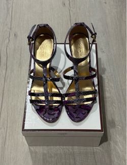Coach Hayden Violet Print Python Leather Strappy Sandals