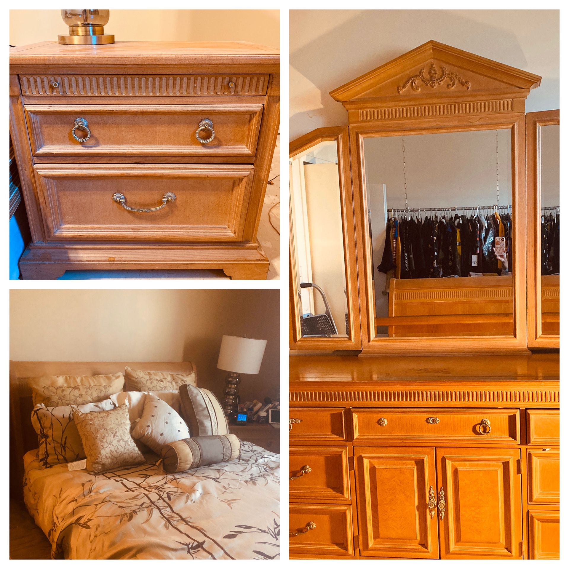 Lovely Solid Oak Queen Sleigh Bed- Complete Bedroom Set