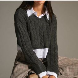 Anthropologie Pilcro M NWT Cropped Cable-Knit Twofer Sweater Gray White New