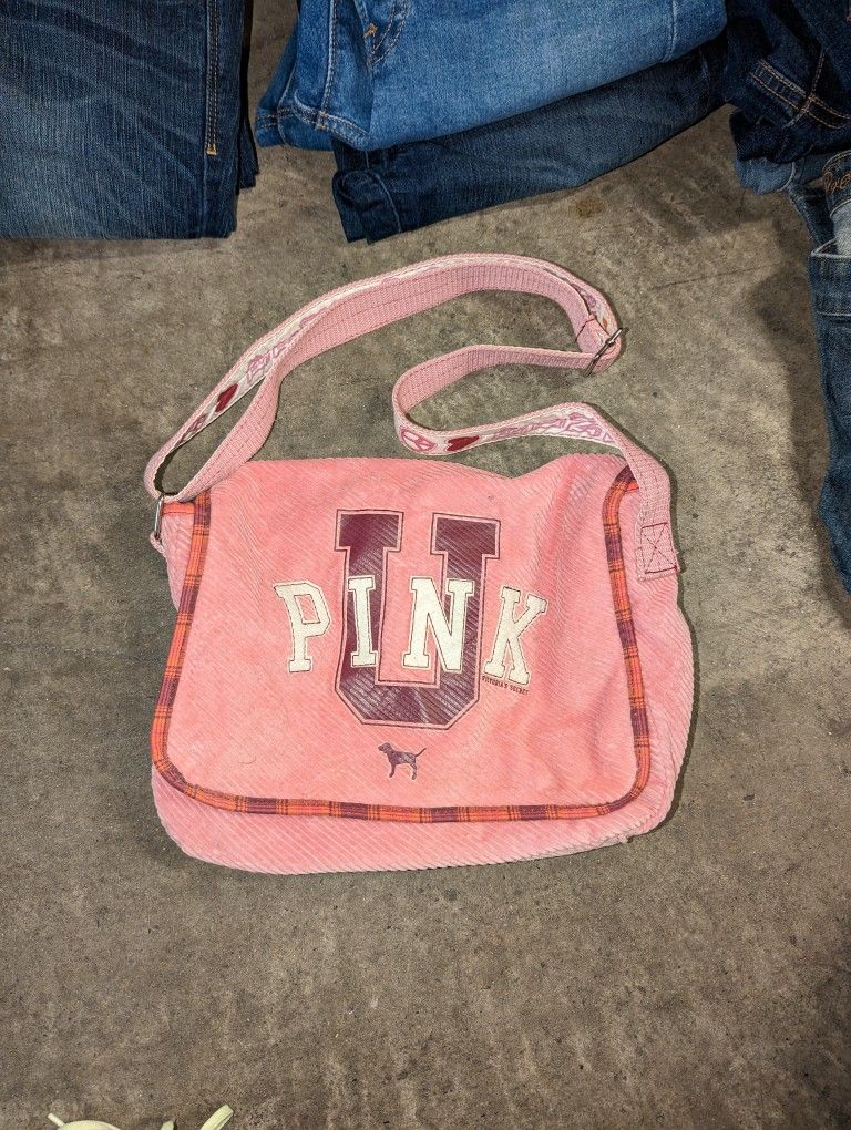 Retro Pink Corduroy Crossbody Messenger Bag Purse