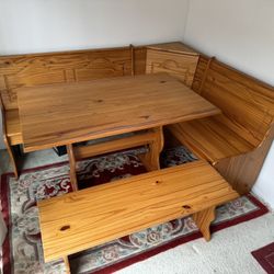 Farmhouse Wood Kitchen Corner Breakfast Dining Nook Set With Storage