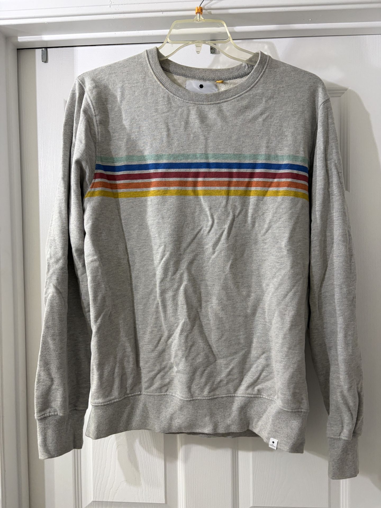Revolution Men’s Grey Crewneck Sweatshirt with Multicolor Chest Stripes