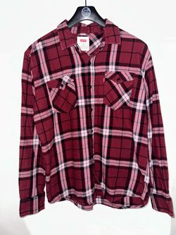 Levi's flannel shirt, red plaid, men's medium