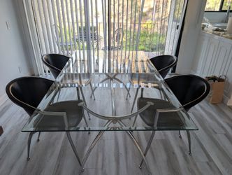 Glass and leather dining set