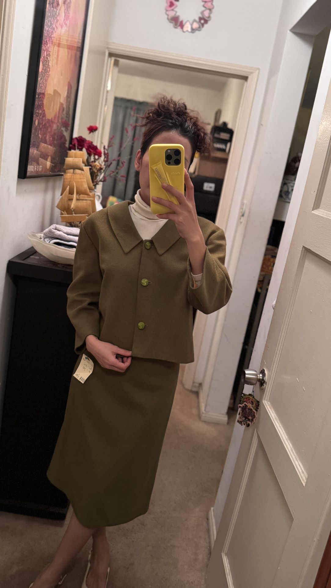 Women's Green Blazer and Skirt Set Formal Wear 1960s