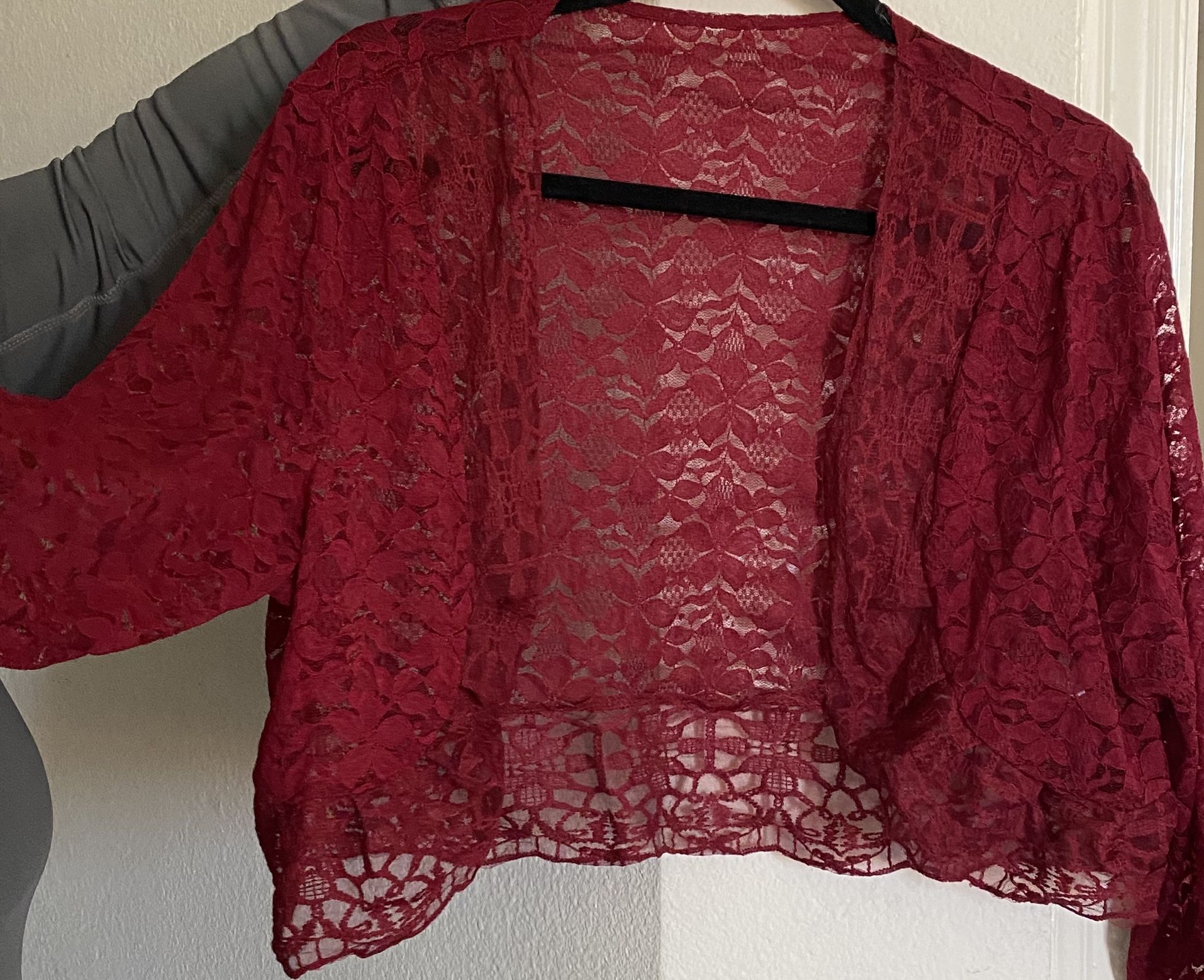 dark red lace cardigan