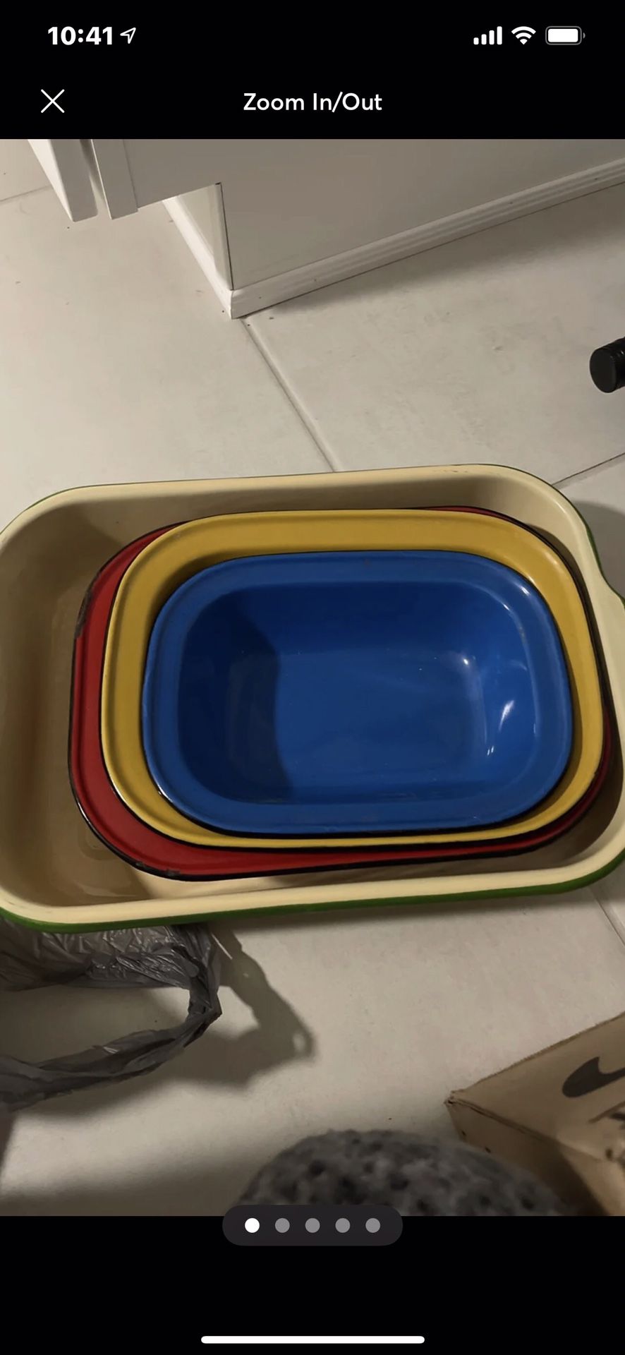 Set Of Four Vintage Colored Enamel Baking Pans