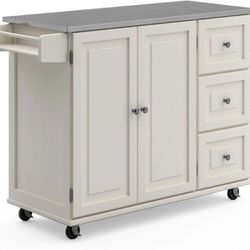 Homestyles Kitchen Cart with Stainless Steel Metal Top Rolling Mobile Kitchen Island with Storage and Towel Rack 54 Inch Width Off White - Retail $246