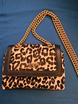 Guess Leopard Print Chain Strap Crossbody Bag