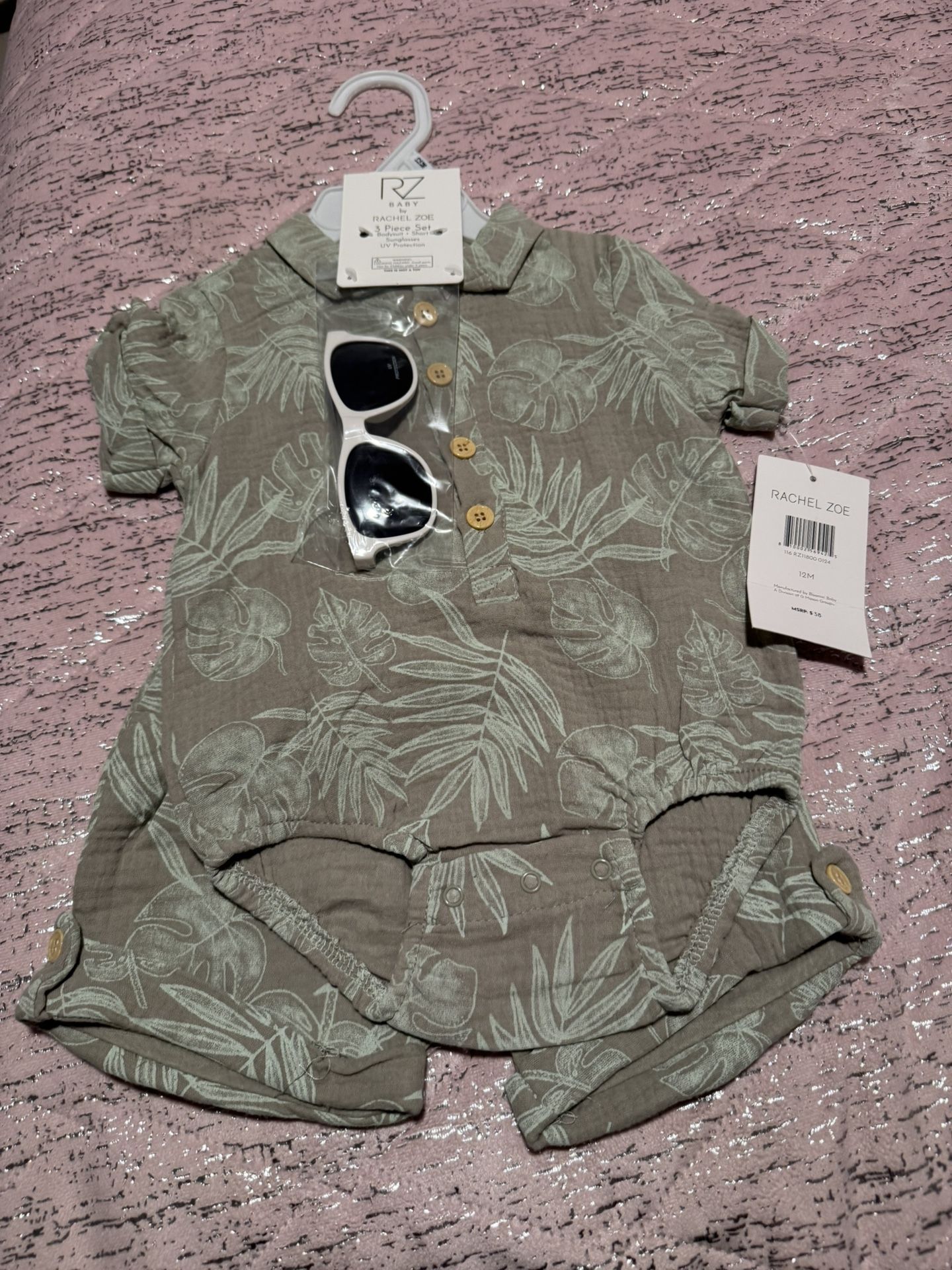 Nwt Baby Boy Rz Baby Rachel Zoe Floral Green 3 Piece Outfit