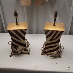 Pair of Authentic Porta Romana Zebra Striped Table Lamps (Model TL0109)