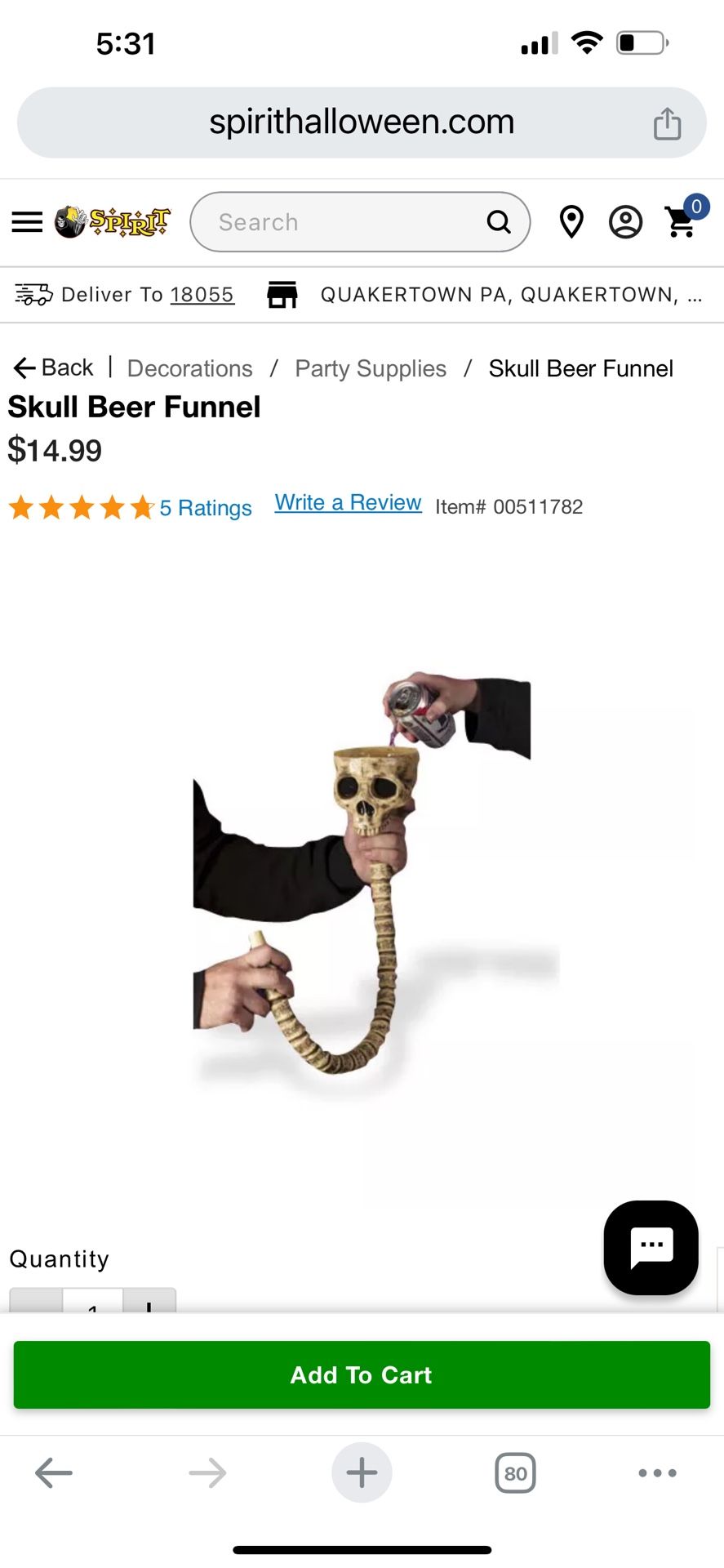 New Halloween Skull Beer Funnel