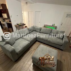BRAND NEW GREY CORDUROY SECTIONAL SOFA COUCH WITH OTTOMAN (NEW IN 📦)