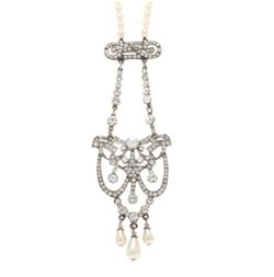 NEW - White pearl bead Long necklace & vintage look crystal pendant and teardrop pearls