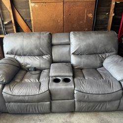 Recliner Couch Grey Leather 