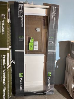 Masonite 36” x 80” Fiberglass Exterior Door – Decorative Glass – Right-Hand Inswing