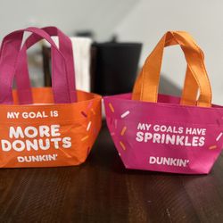 2 Mini Dunkin Donuts “My Goal is More Donuts” “My Goals Have Sprinkles” Tote Bag Set