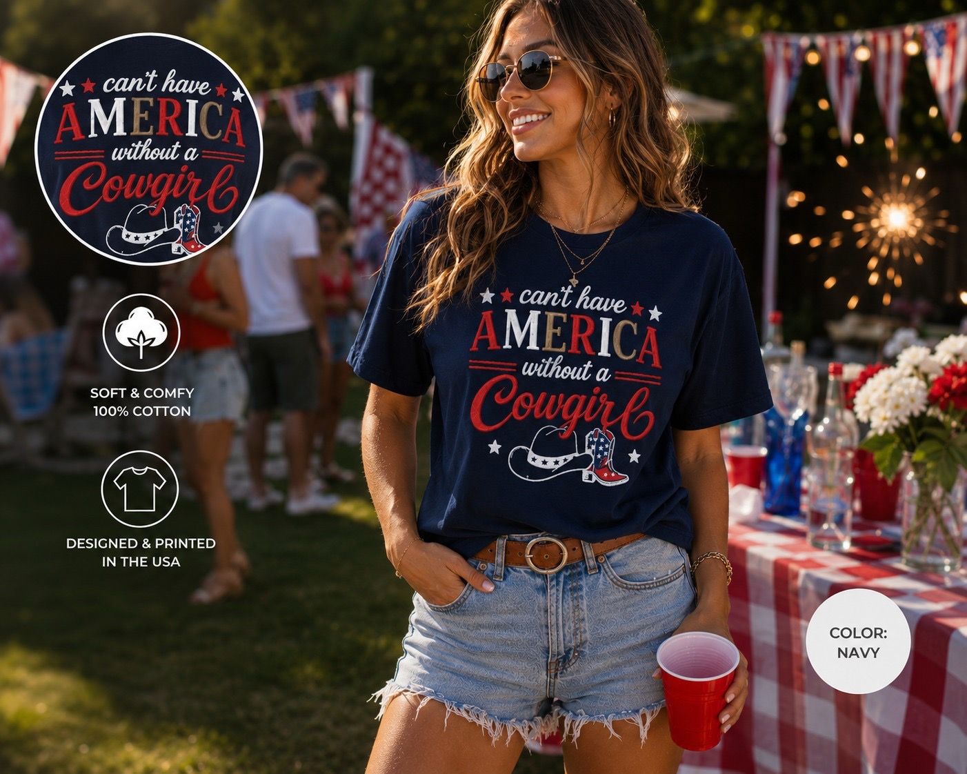 Embroidered 4th of July cowgirl shirt