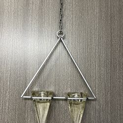 Metal And Glass Brutalists Triangular Votive Candle Holder 