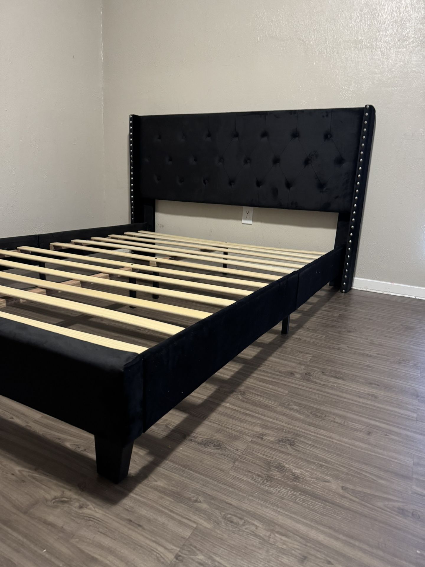 Brand New Queen Size Black Upholstered Bed With 10” Plush Mattress (Free Delivery)