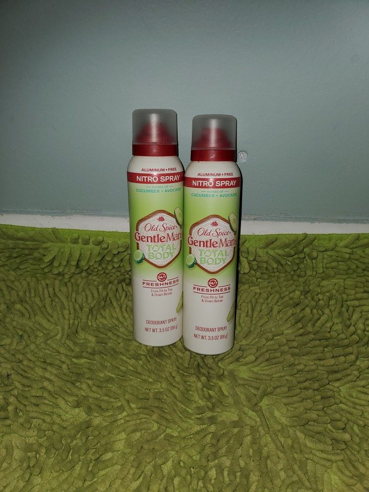 2 Old Spice Gentle Man's Total Body Deodorants Spray 3.5oz Cucumber +Avocado