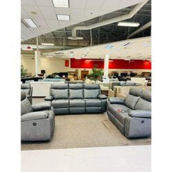3-Pieces Breathable Air Leather Material Faux Leather Diamond-quilted Stitching Manual Reclining Sofa Set.